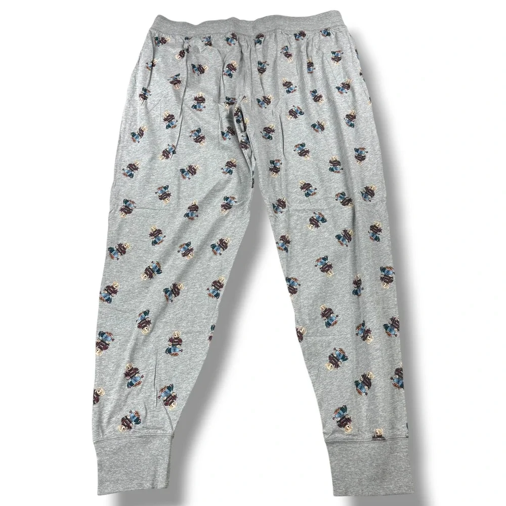 Polo Ralph Lauren Jogger Pajama Pants Mens XL Grey All Over Polo Bear